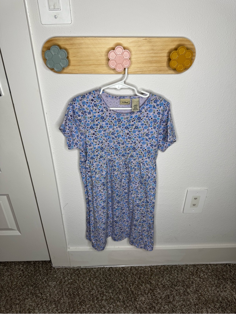 L.L. Bean Light Blue Floral Short-Sleeve Girls Dress